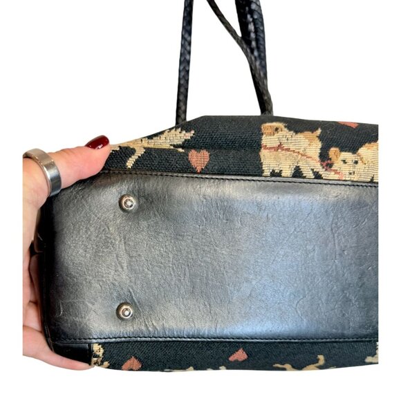 Brighton Vintage Tapestry Dog Tote with Leather Handles & Heart Charm Accents - Picture 8 of 11